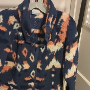 Columbia Navy, Coral & Cream Patterned Sherpa Fleece Jacket
